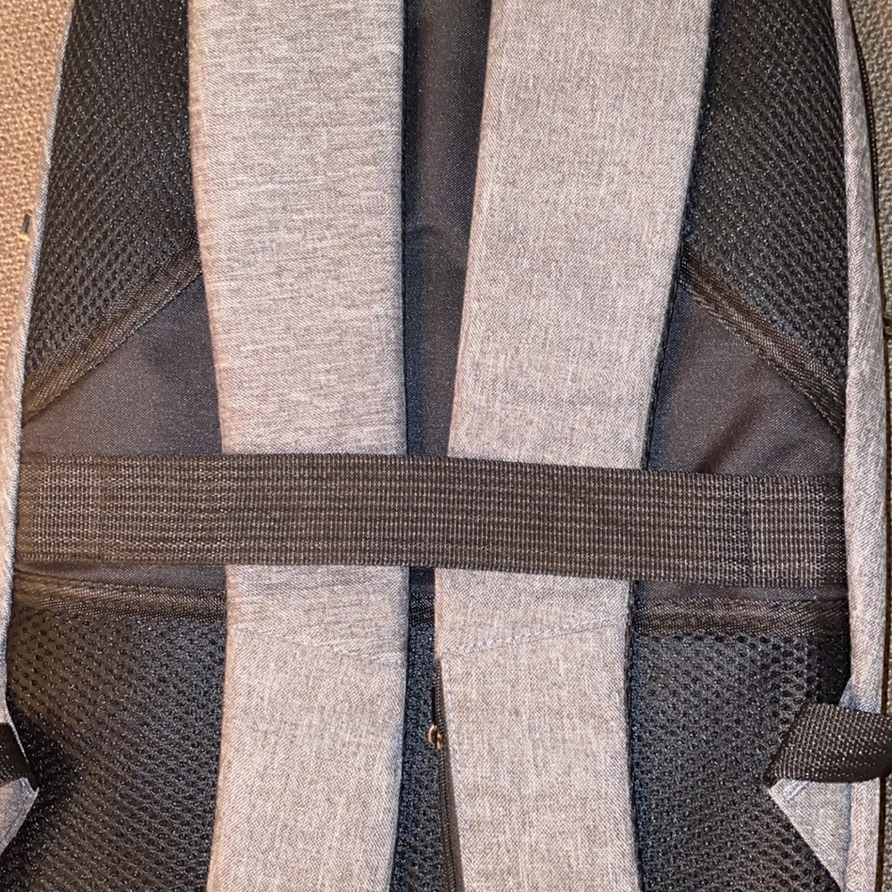 Black & gray backpack with lock usb charger suitcase strap laptop pocket zipper - Picture 4 of 16